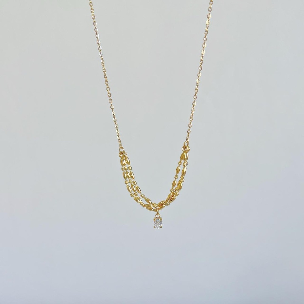 Gold Minimalist Necklace with Citrine Beads and Crystal Drop